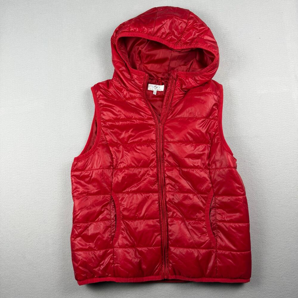 OSO Casuals Red Packable Hooded Puffer Vest Large